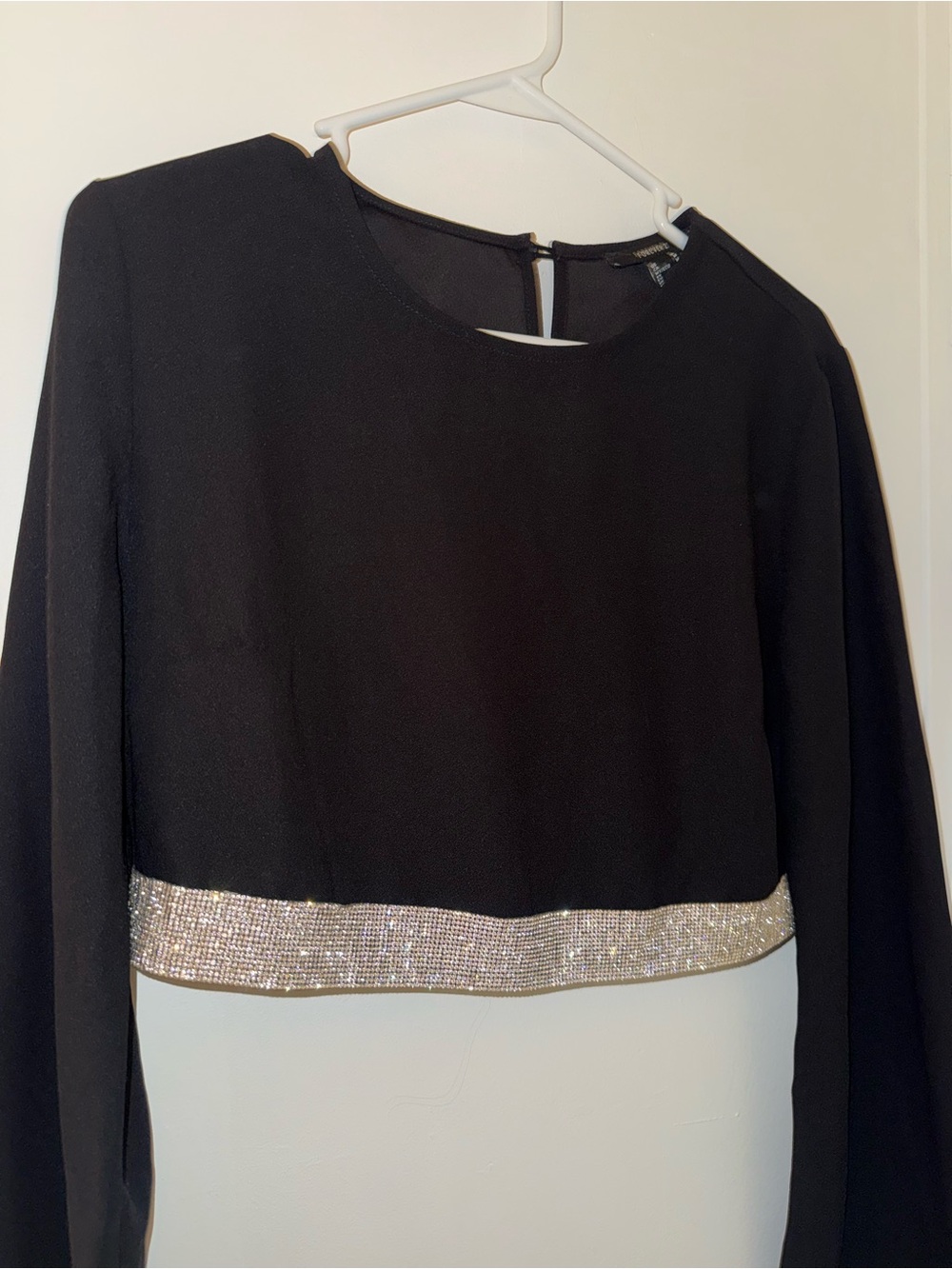forever 21 woven black top blouse with rhinestones NWT